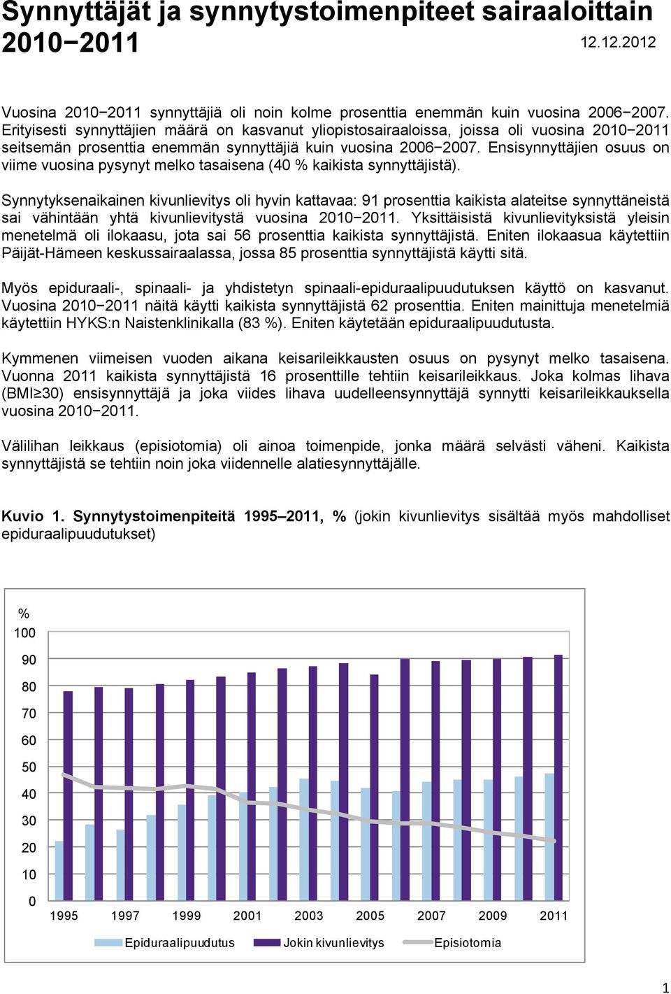 Ensisynnyttäjien osuus on viime vuosina pysynyt melko tasaisena (40 kaikista synnyttäjistä).