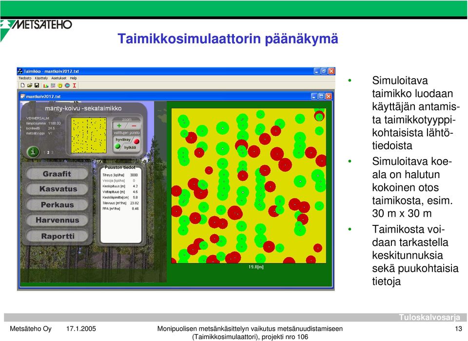 Simuloitava koeala on halutun kokoinen otos taimikosta, esim.