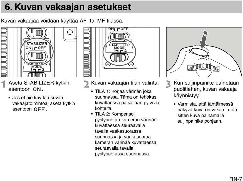 Tämä on tehokas kuvattaessa paikallaan pysyviä kohteita.