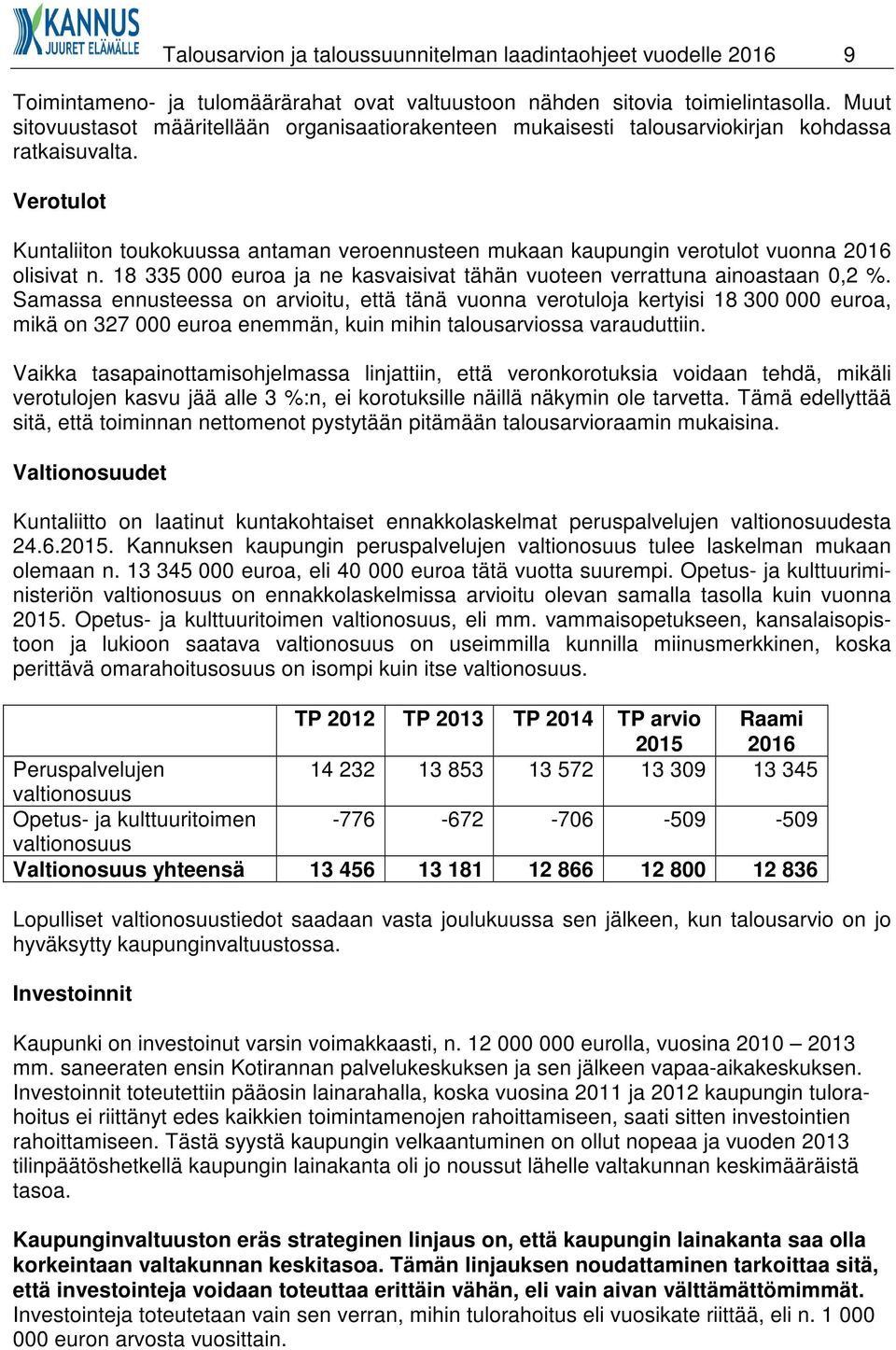 Verotulot Kuntaliiton toukokuussa antaman veroennusteen mukaan kaupungin verotulot vuonna 2016 olisivat n. 18 335 000 euroa ja ne kasvaisivat tähän vuoteen verrattuna ainoastaan 0,2 %.