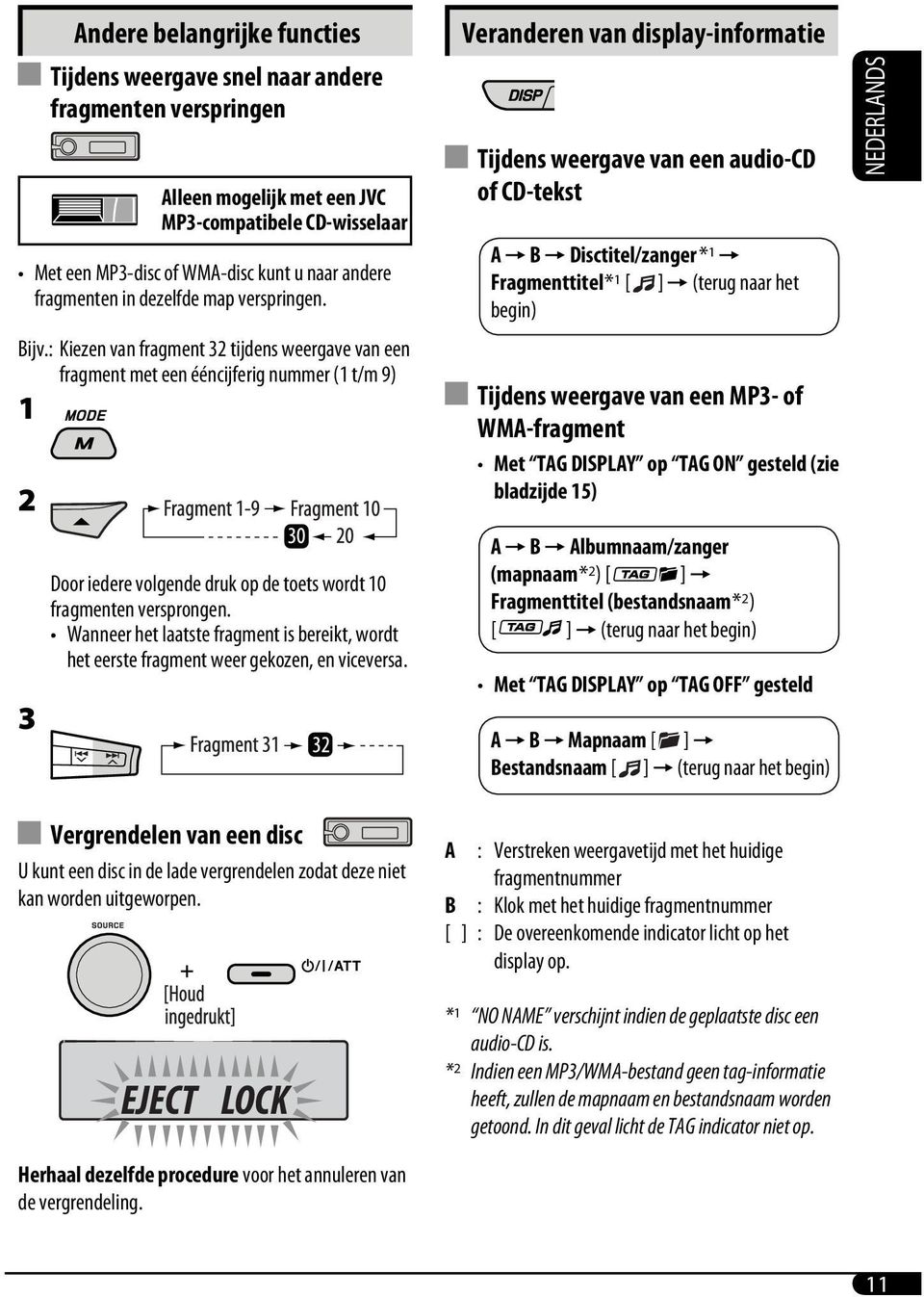 : Kiezen van fragment 32 tijdens weergave van een fragment met een ééncijferig nummer (1 t/m 9) 1 2 3 Door iedere volgende druk op de toets wordt 10 fragmenten versprongen.