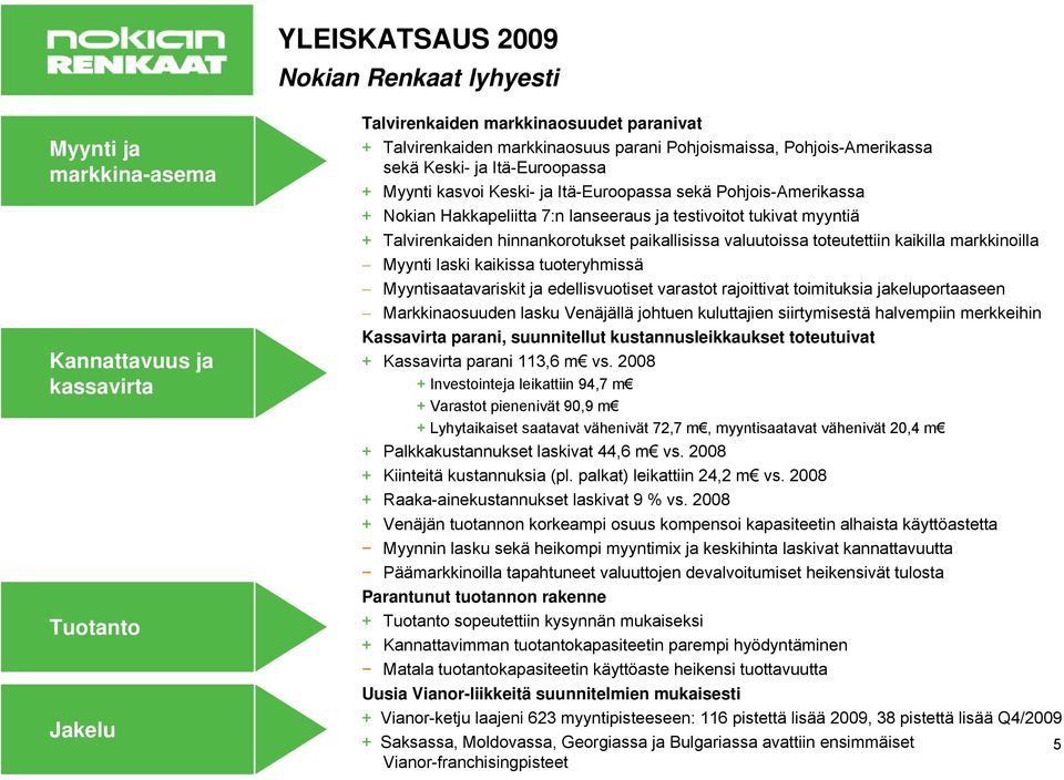 Talvirenkaiden hinnankorotukset paikallisissa valuutoissa toteutettiin kaikilla markkinoilla Myynti laski kaikissa tuoteryhmissä Myyntisaatavariskit ja edellisvuotiset varastot rajoittivat