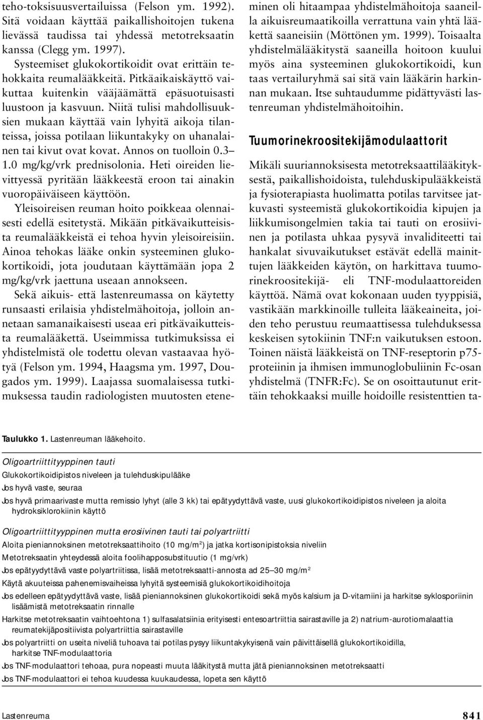 Niitä tulisi mahdollisuuksien mukaan käyttää vain lyhyitä aikoja tilanteissa, joissa potilaan liikuntakyky on uhanalainen tai kivut ovat kovat. Annos on tuolloin 0.3 1.0 mg/kg/vrk prednisolonia.