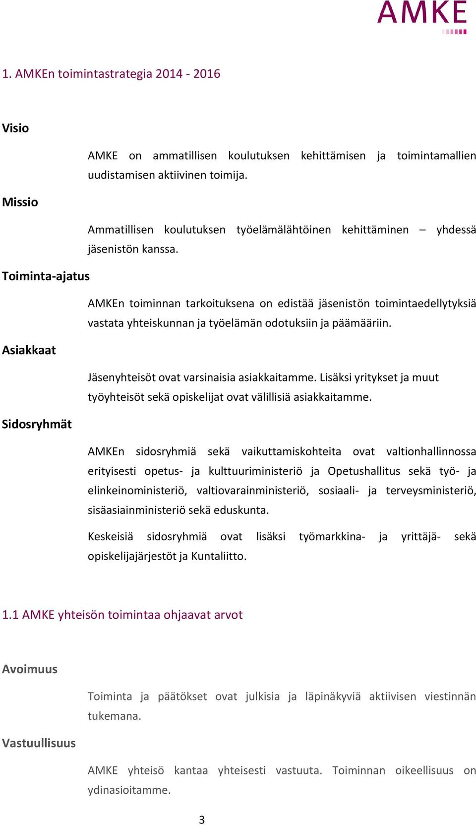 Toiminta-ajatus AMKEn toiminnan tarkoituksena on edistää jäsenistön toimintaedellytyksiä vastata yhteiskunnan ja työelämän odotuksiin ja päämääriin.