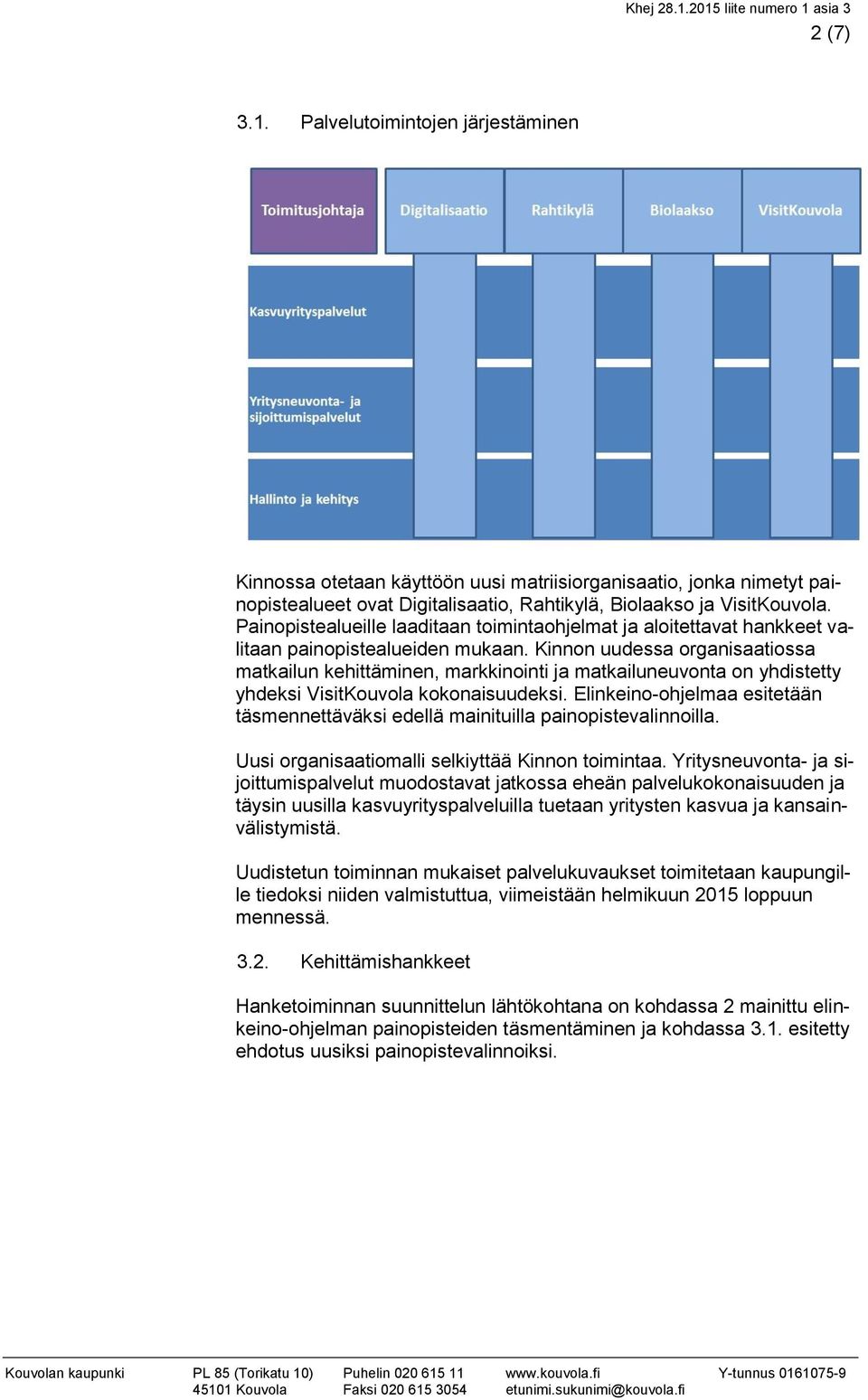 Kinnon uudessa organisaatiossa matkailun kehittäminen, markkinointi ja matkailuneuvonta on yhdistetty yhdeksi VisitKouvola kokonaisuudeksi.