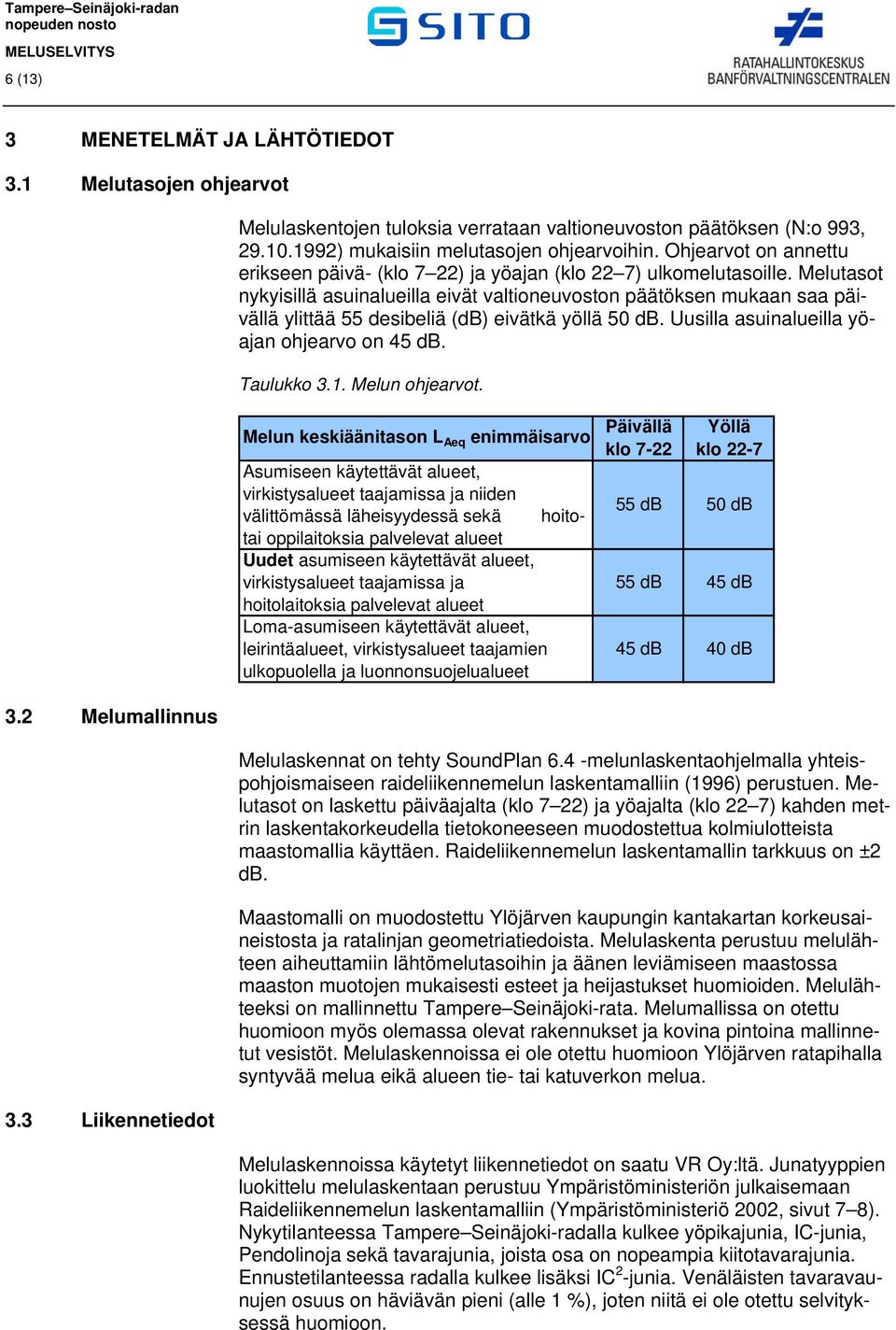 Uusilla asuinaluilla yöajan ohjarvo on db. Taulukko.. Mlun ohjarvot.