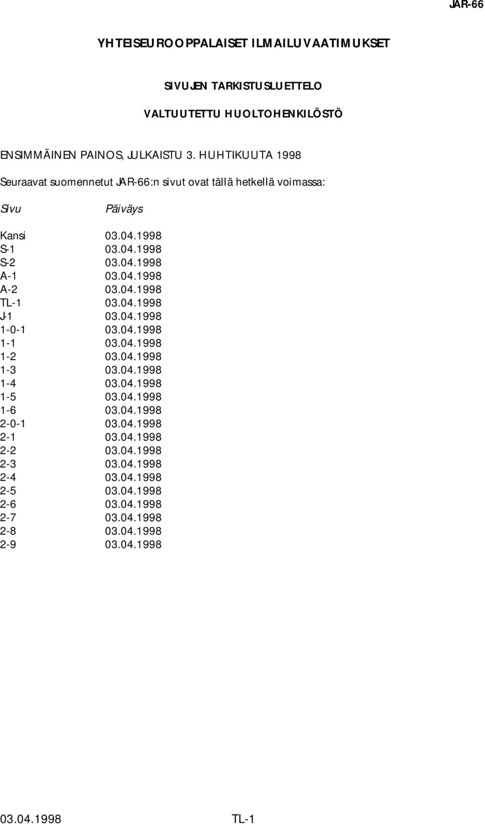 04.1998 TL-1 03.04.1998 J-1 03.04.1998 1-0-1 03.04.1998 1-1 03.04.1998 1-2 03.04.1998 1-3 03.04.1998 1-4 03.04.1998 1-5 03.04.1998 1-6 03.04.1998 2-0-1 03.