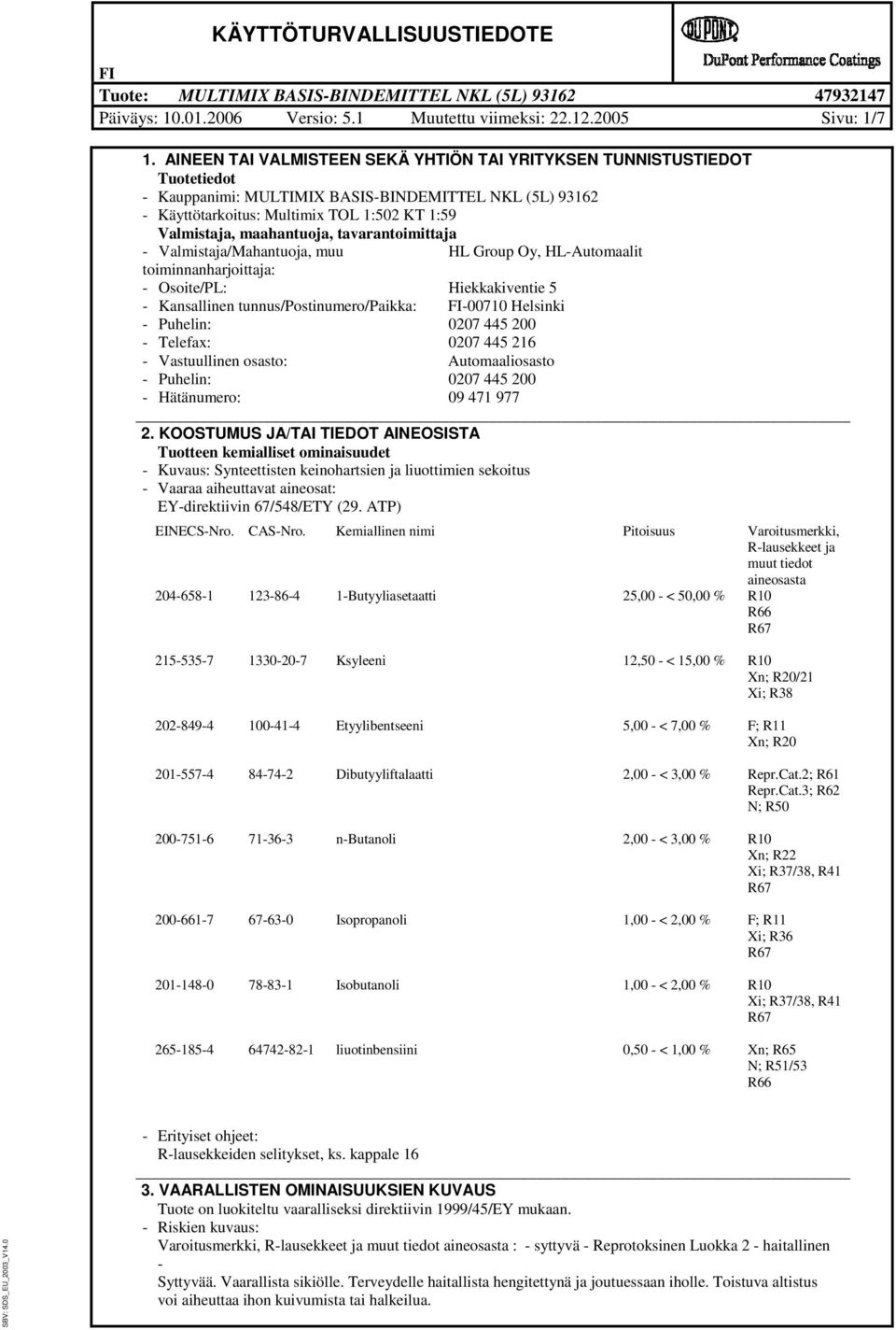 tavarantomttaja - Valmstaja/Mahantuoja, muu HL Group Oy, HL-Automaalt tomnnanharjottaja: - Osote/PL: Hekkakvente 5 - Kansallnen tunnus/postnumero/pakka: -00710 Helsnk - Puheln: 0207 445 200 -