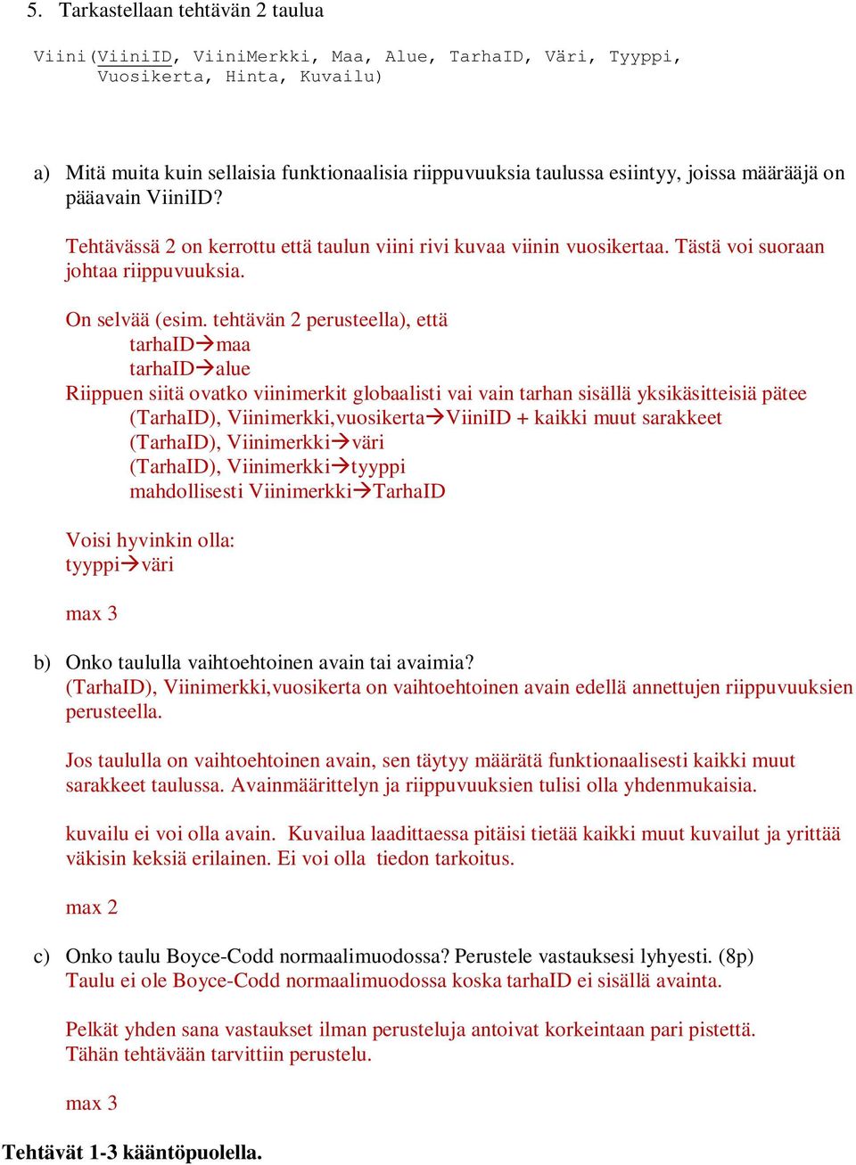 tehtävän 2 perusteella), että tarhaid maa tarhaid alue Riippuen siitä ovatko viinimerkit globaalisti vai vain tarhan sisällä yksikäsitteisiä pätee (TarhaID), Viinimerkki,vuosikerta ViiniID + kaikki