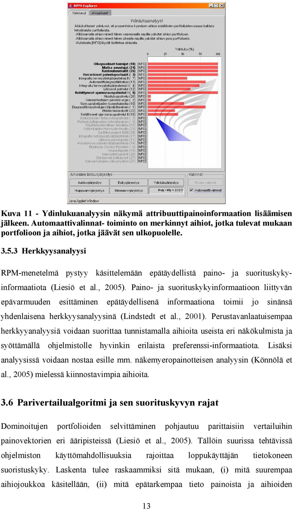 3 Herkkyysanalyysi RPM-menetelmä pystyy käsittelemään epätäydellistä paino- ja suorituskykyinformaatiota (Liesiö et al., 2005).