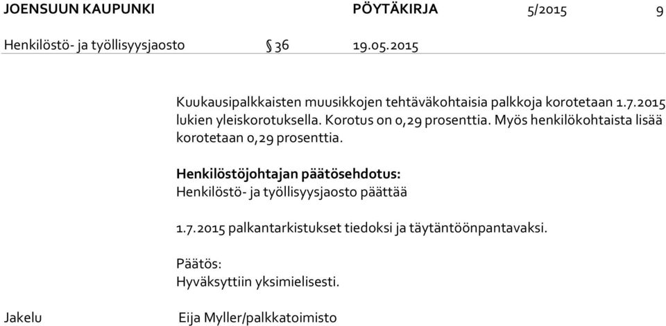 Korotus on 0,29 prosenttia. Myös henkilökohtaista lisää korotetaan 0,29 prosenttia.