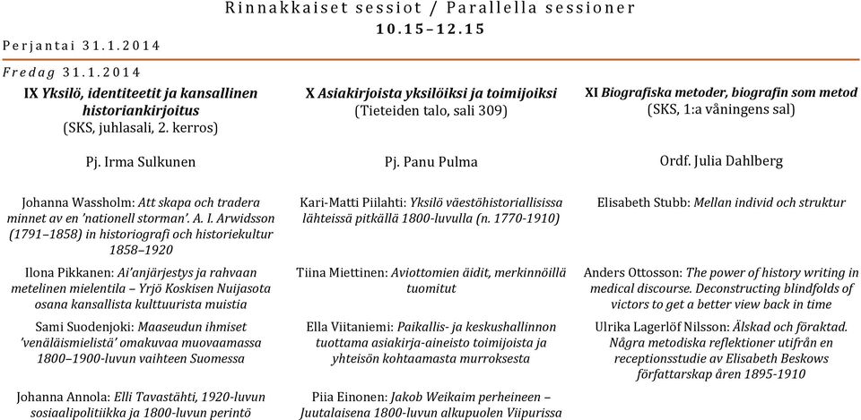 Julia Dahlberg Johanna Wassholm: Att skapa och tradera minnet av en nationell storman. A. I.