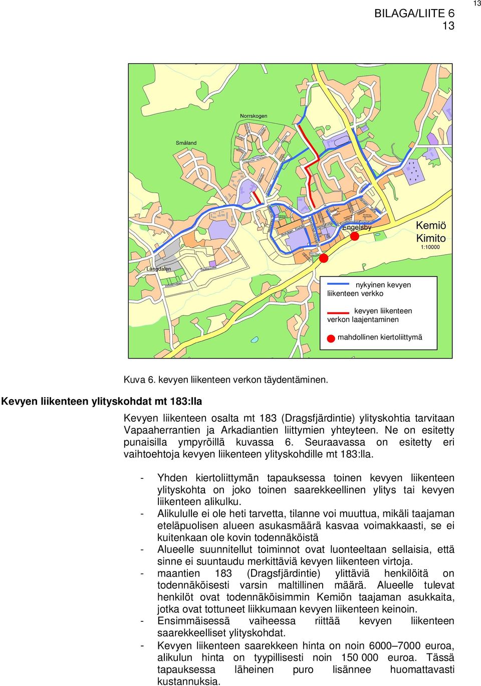 Seuraavassa on esitetty eri vaihtoehtoja kevyen liikenteen ylityskohdille mt 183:lla.