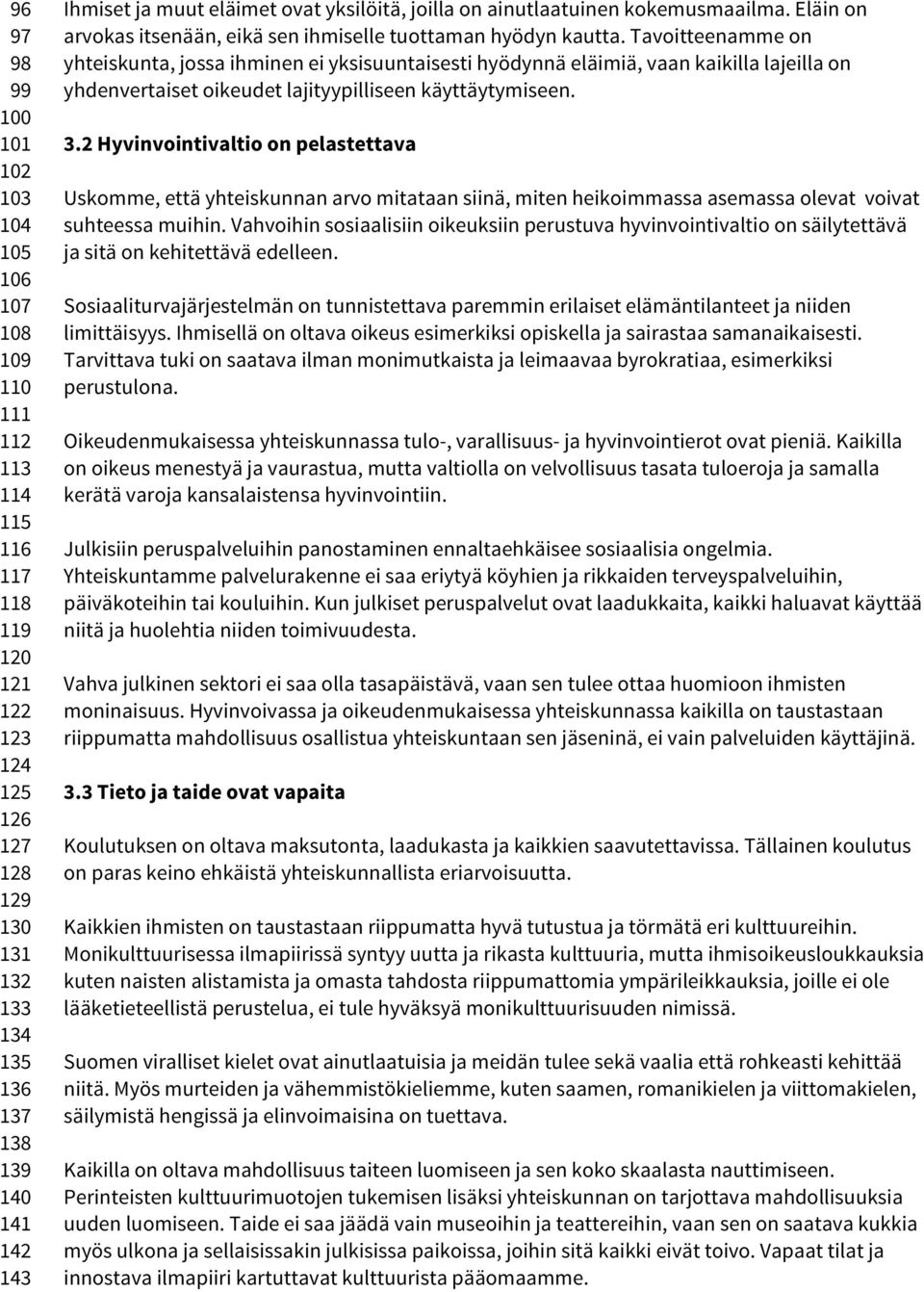 Tavoitteenamme on yhteiskunta, jossa ihminen ei yksisuuntaisesti hyödynnä eläimiä, vaan kaikilla lajeilla on yhdenvertaiset oikeudet lajityypilliseen käyttäytymiseen. 3.