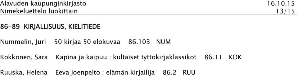 kirjaa 50 elokuvaa 86.