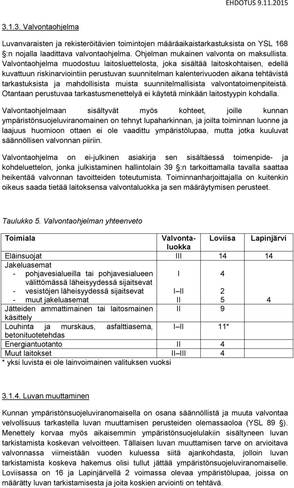 mahdollisista muista suunnitelmallisista valvontatoimenpiteistä. Otantaan perustuvaa tarkastusmenettelyä ei käytetä minkään laitostyypin kohdalla.