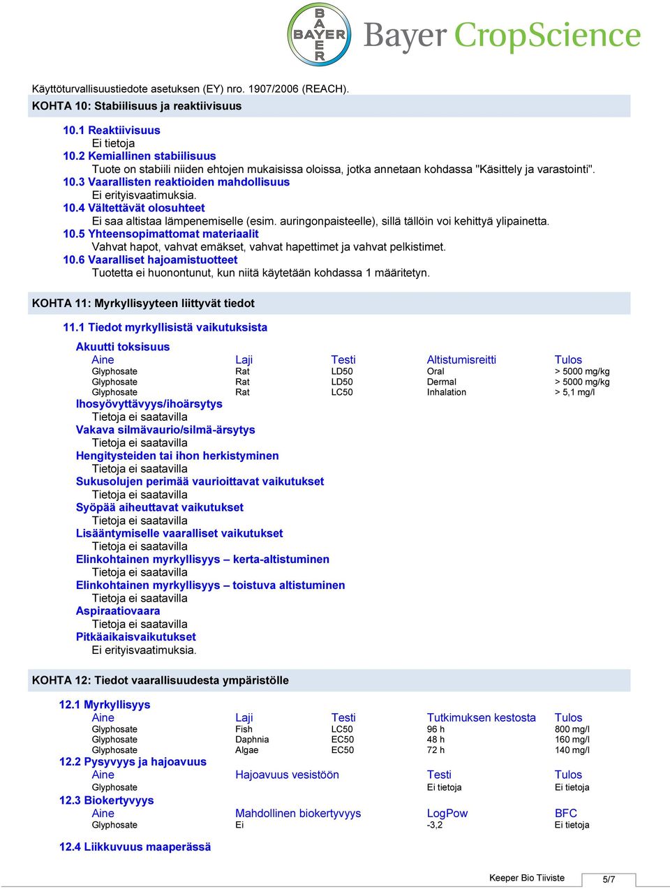 5 Yhteensopimattomat materiaalit Vahvat hapot, vahvat emäkset, vahvat hapettimet ja vahvat pelkistimet. 10.