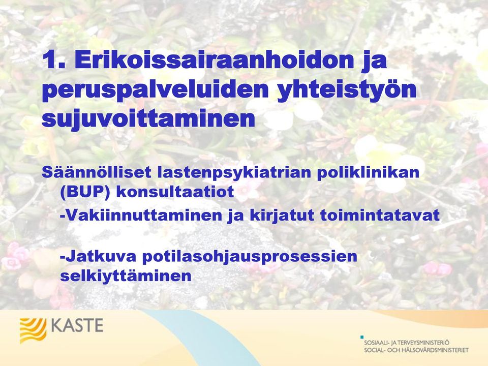 poliklinikan (BUP) konsultaatiot -Vakiinnuttaminen ja
