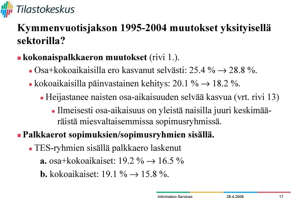 " Heijastanee naisten osa-aikaisuuden selvää kasvua (vrt.