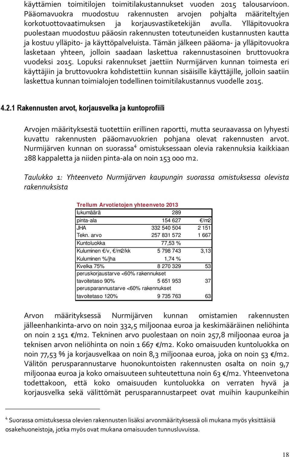 Tämän jälkeen pääoma- ja ylläpitovuokra lasketaan yhteen, jolloin saadaan laskettua rakennustasoinen bruttovuokra vuodeksi 2015.