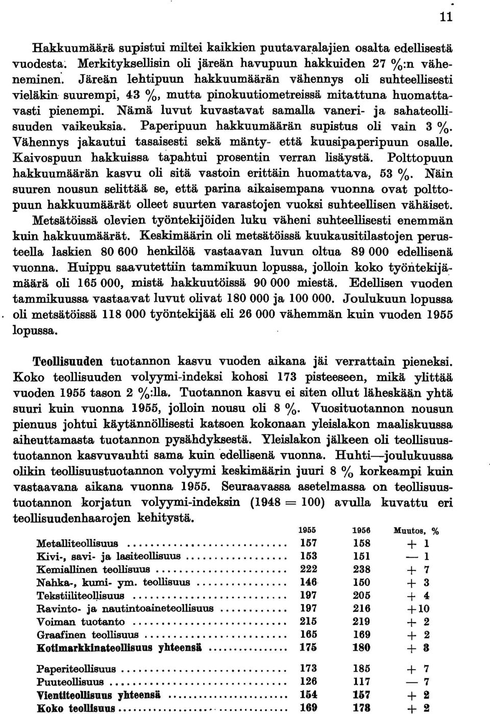 Nämä luvut kuvastavat samalla vaneri- ja sahateollisuuden vaikeuksia. Paperipuun hakkuumäärän supistus oli vain 3 %. Vähennys jakautui tasaisesti sekä mänty- että kuusipaperipuun osalle.