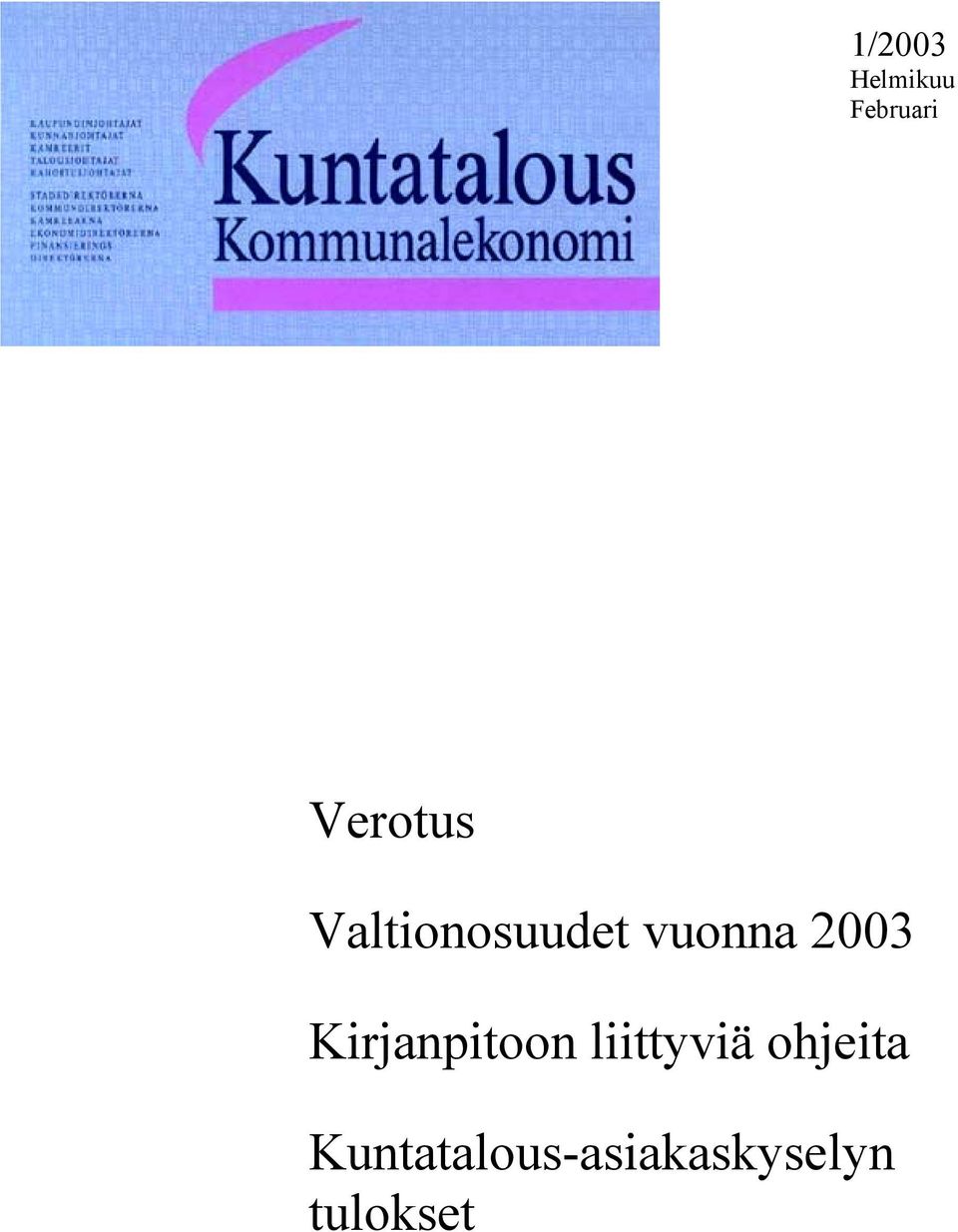 2003 Kirjanpitoon liittyviä