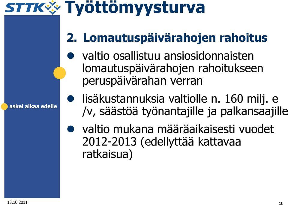 lomautuspäivärahojen rahoitukseen peruspäivärahan verran lisäkustannuksia