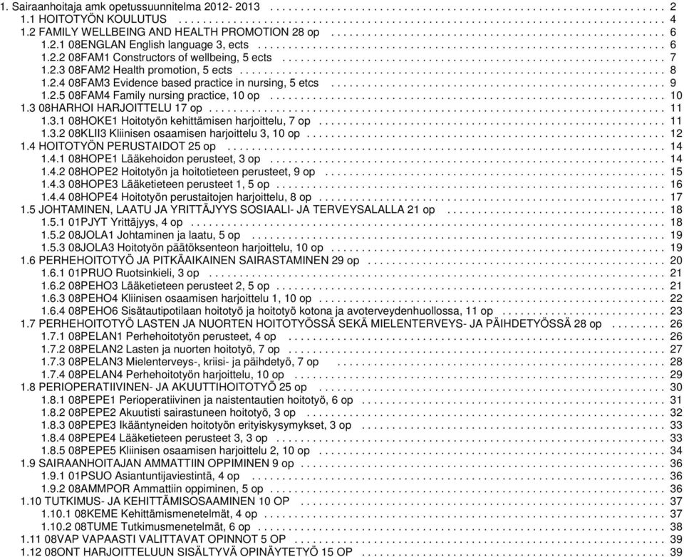 .............................................................. 7 1.2.3 08FAM2 Health promotion, 5 ects...................................................................... 8 1.2.4 08FAM3 Evidence based practice in nursing, 5 etcs.