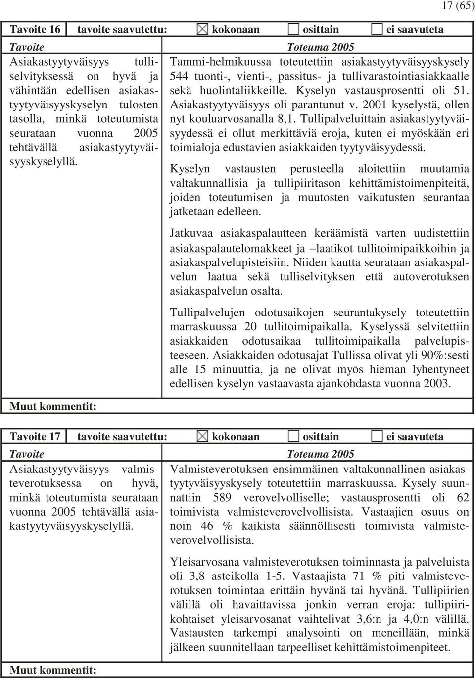 Kyselyn vastausprosentti oli 51. Asiakastyytyväisyys oli parantunut v. 2001 kyselystä, ollen nyt kouluarvosanalla 8,1.