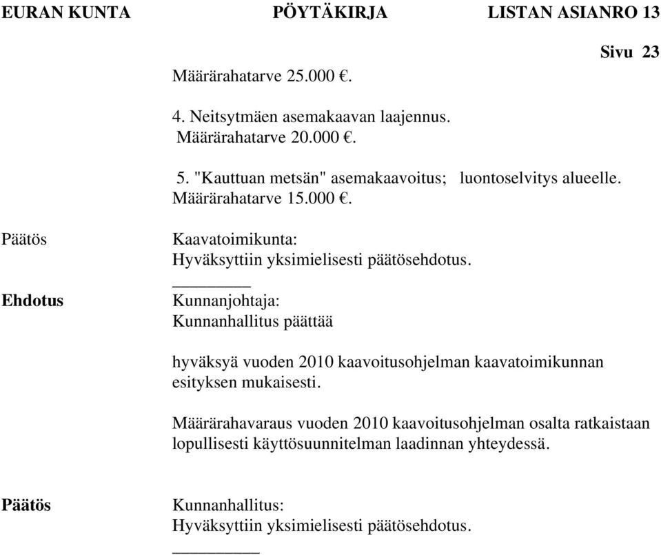 Kaavatoimikunta: Hyväksyttiin yksimielisesti päätösehdotus.