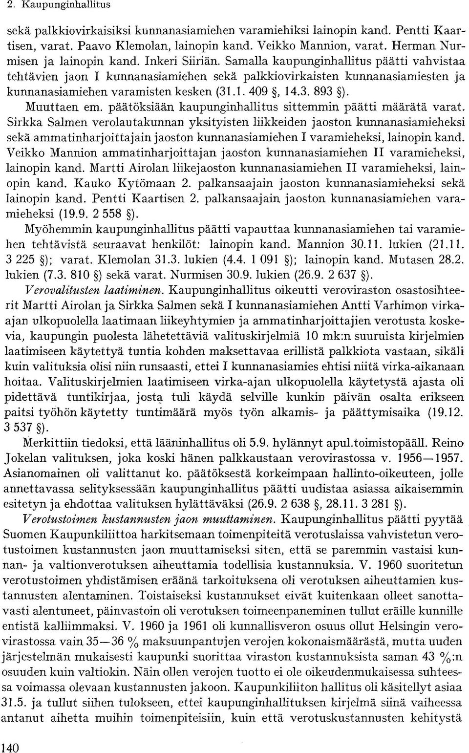 päätöksiään kaupunginhallitus sittemmin päätti määrätä varat.