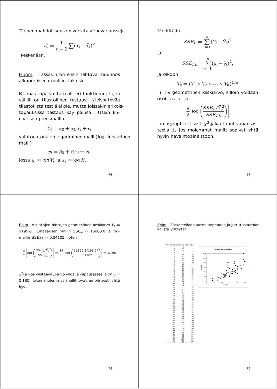 Usein lineaarisen preusmallin Y i = + 1 X i + i vaihtoehtona on logariminen malli (log-lineaarinen malli) y i = + i x i + i, jossa y i =logy i ja x i =logx i.