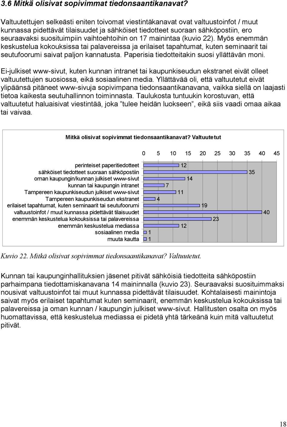 vaihtoehtoihin on 7 mainintaa (kuvio 22). Myös enemmän keskustelua kokouksissa tai palavereissa ja erilaiset tapahtumat, kuten seminaarit tai seutufoorumi saivat paljon kannatusta.