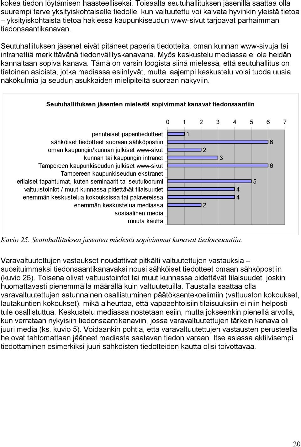 www-sivut tarjoavat parhaimman tiedonsaantikanavan. Seutuhallituksen jäsenet eivät pitäneet paperia tiedotteita, oman kunnan www-sivuja tai intranettiä merkittävänä tiedonvälityskanavana.