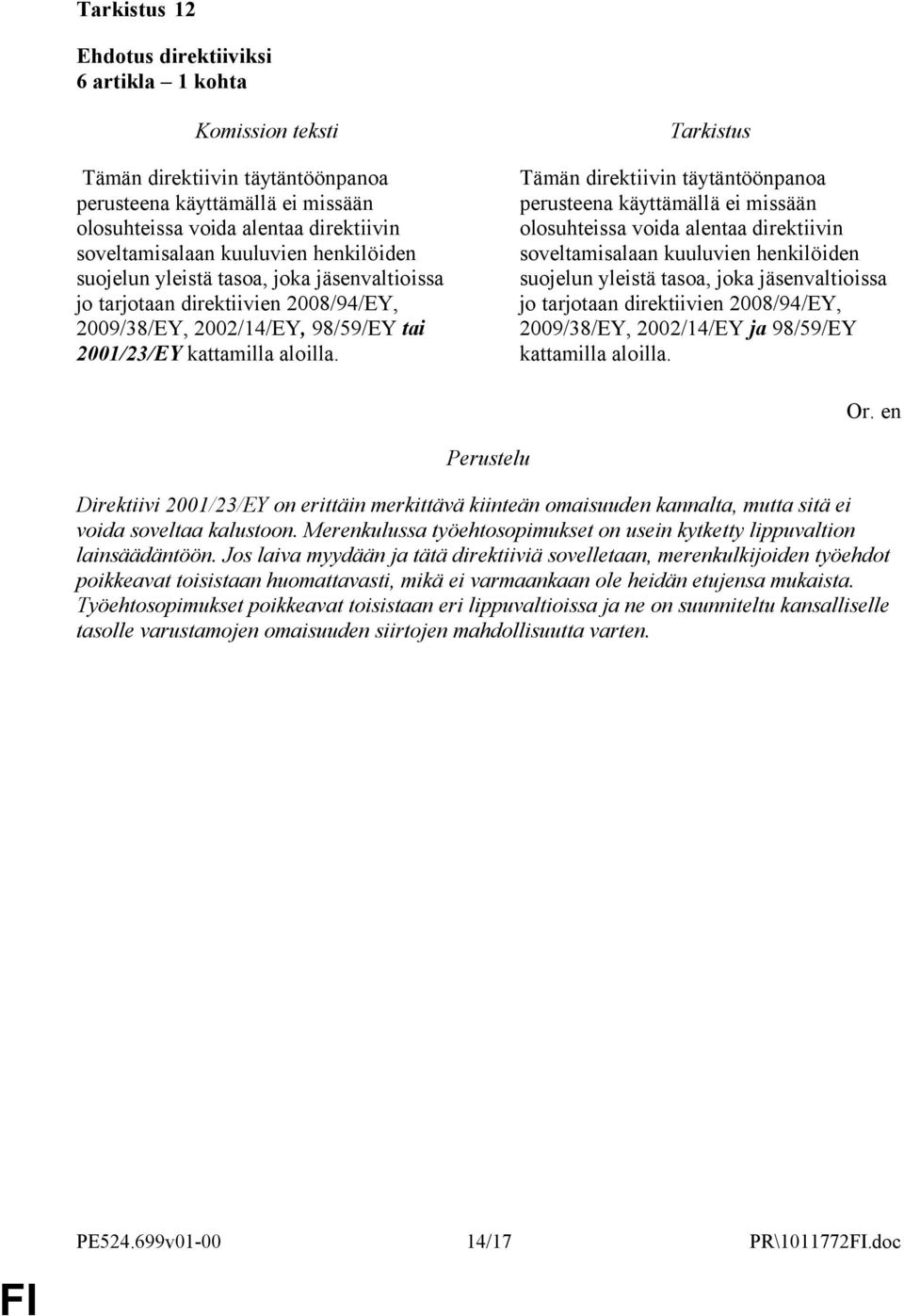 Tämän direktiivin täytäntöönpanoa perusteena käyttämällä ei missään olosuhteissa voida alentaa direktiivin soveltamisalaan kuuluvien henkilöiden suojelun yleistä tasoa, joka jäsenvaltioissa jo