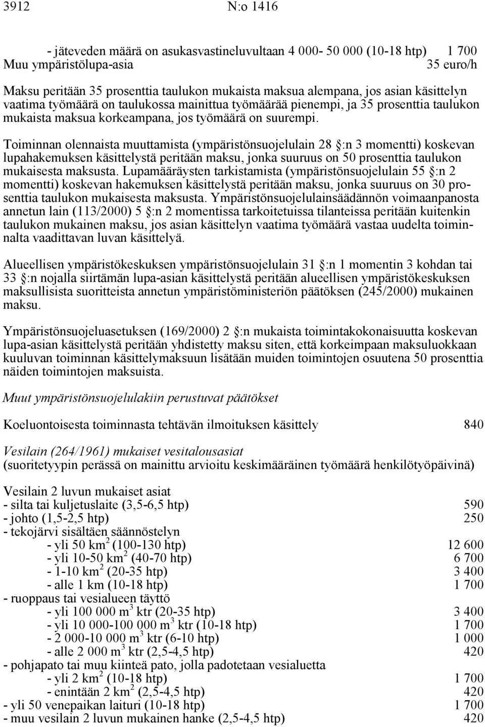 Toiminnan olennaista muuttamista (ympäristönsuojelulain 28 :n 3 momentti) koskevan lupahakemuksen käsittelystä peritään maksu, jonka suuruus on 50 prosenttia taulukon mukaisesta maksusta.