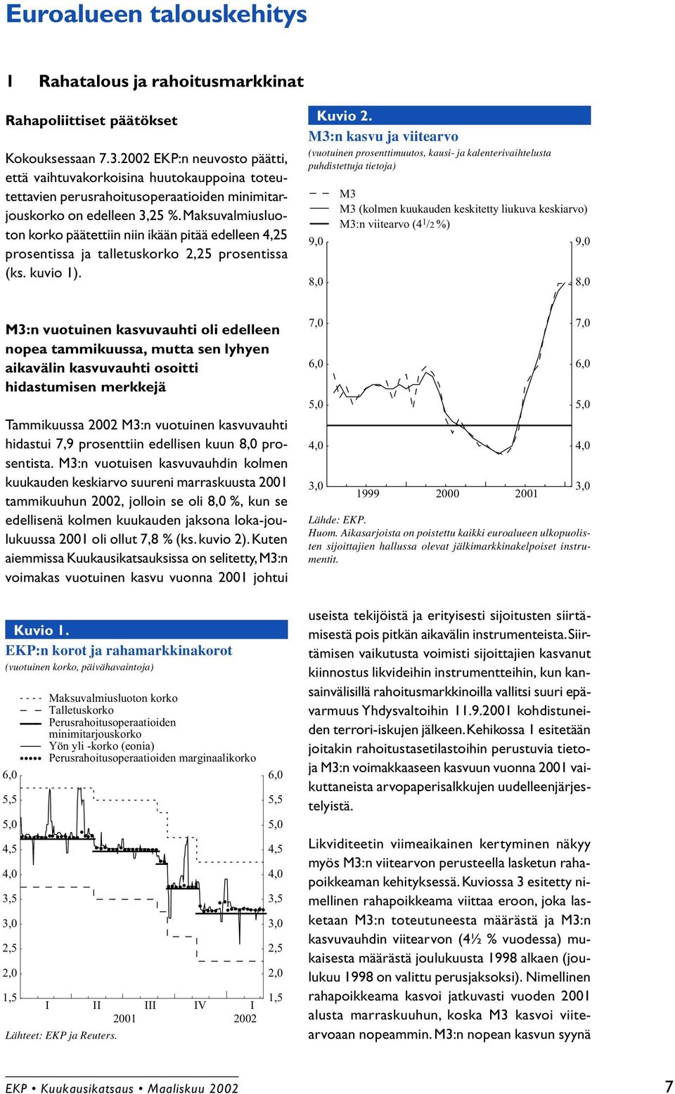 Maksuvalmiusluoton korko päätettiin niin ikään pitää edelleen 4,25 prosentissa ja talletuskorko 2,25 prosentissa (ks. kuvio 1). Kuvio 2.