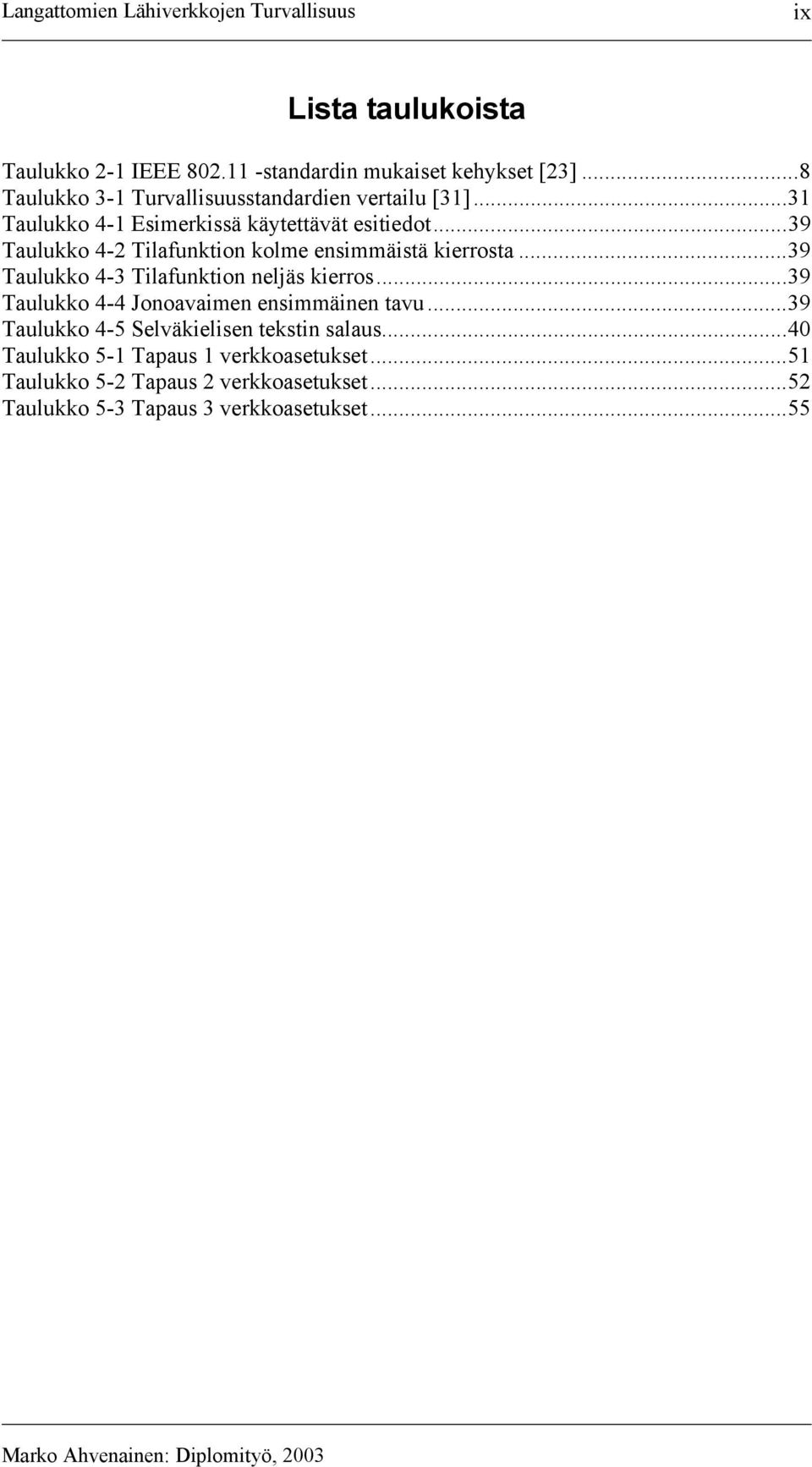 ..39 Taulukko 4-2 Tilafunktion kolme ensimmäistä kierrosta...39 Taulukko 4-3 Tilafunktion neljäs kierros.