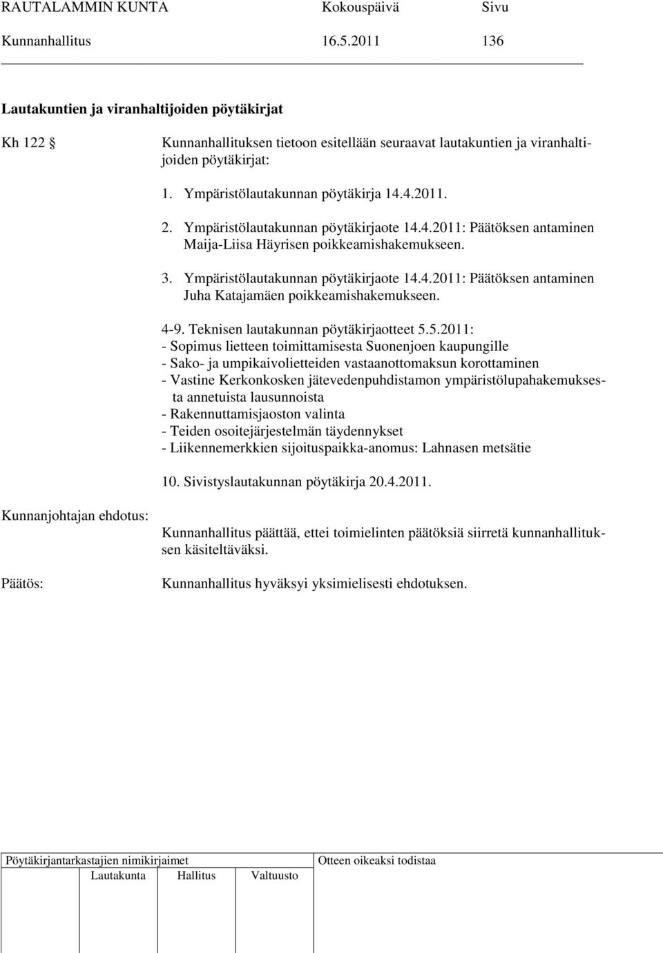 4-9. Teknisen lautakunnan pöytäkirjaotteet 5.