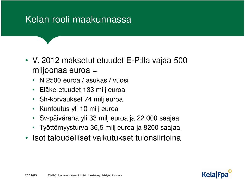 133 milj euroa Sh-korvaukset 74 milj euroa Kuntoutus yli 10 milj euroa Sv-päiväraha yli 33 milj euroa