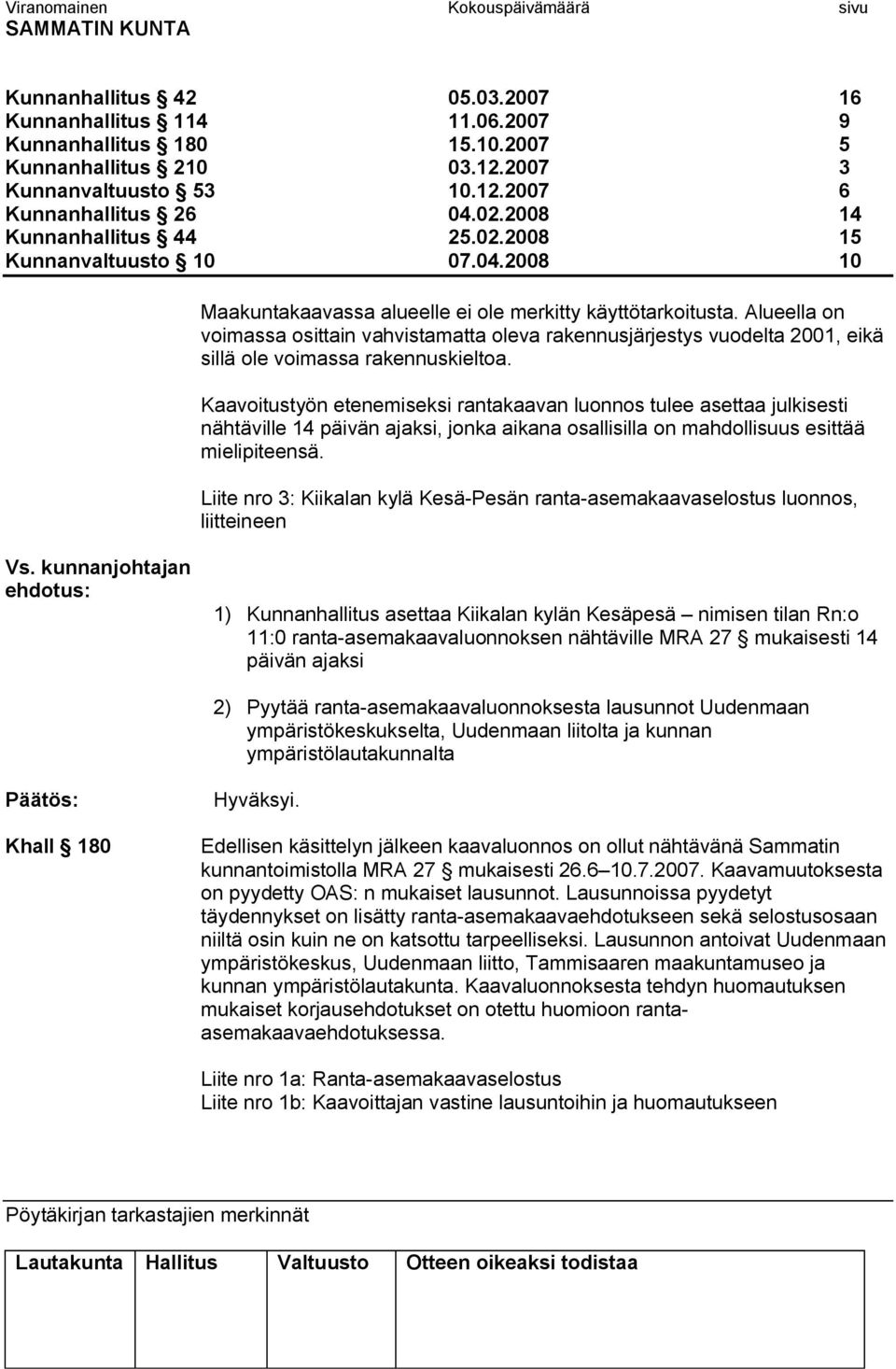 Alueella on voimassa osittain vahvistamatta oleva rakennusjärjestys vuodelta 2001, eikä sillä ole voimassa rakennuskieltoa.