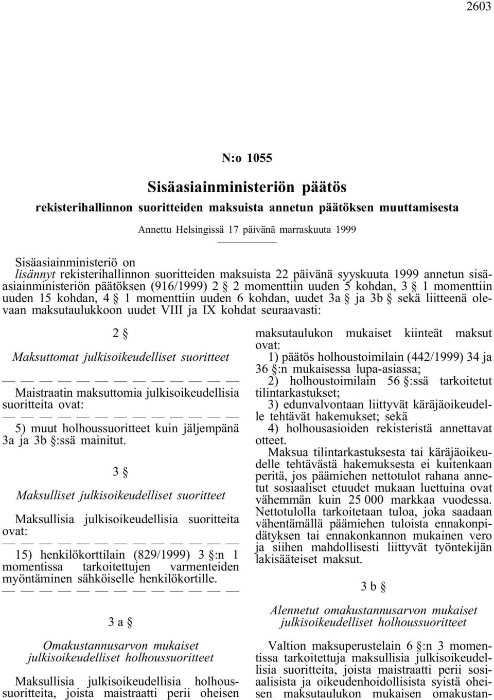 uuden 6 kohdan, uudet 3a ja 3b sekä liitteenä olevaan maksutaulukkoon uudet VIII ja IX kohdat seuraavasti: 2 Maksuttomat julkisoikeudelliset suoritteet Maistraatin maksuttomia julkisoikeudellisia