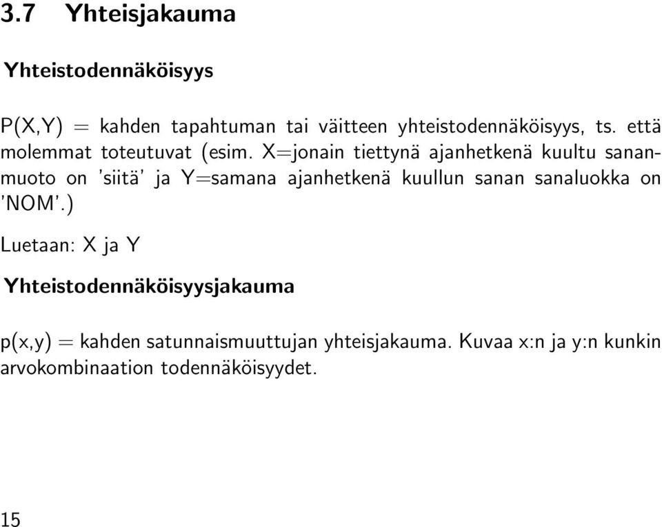 X=jonain tiettynä ajanhetkenä kuultu sananmuoto on siitä ja Y=samana ajanhetkenä kuullun sanan