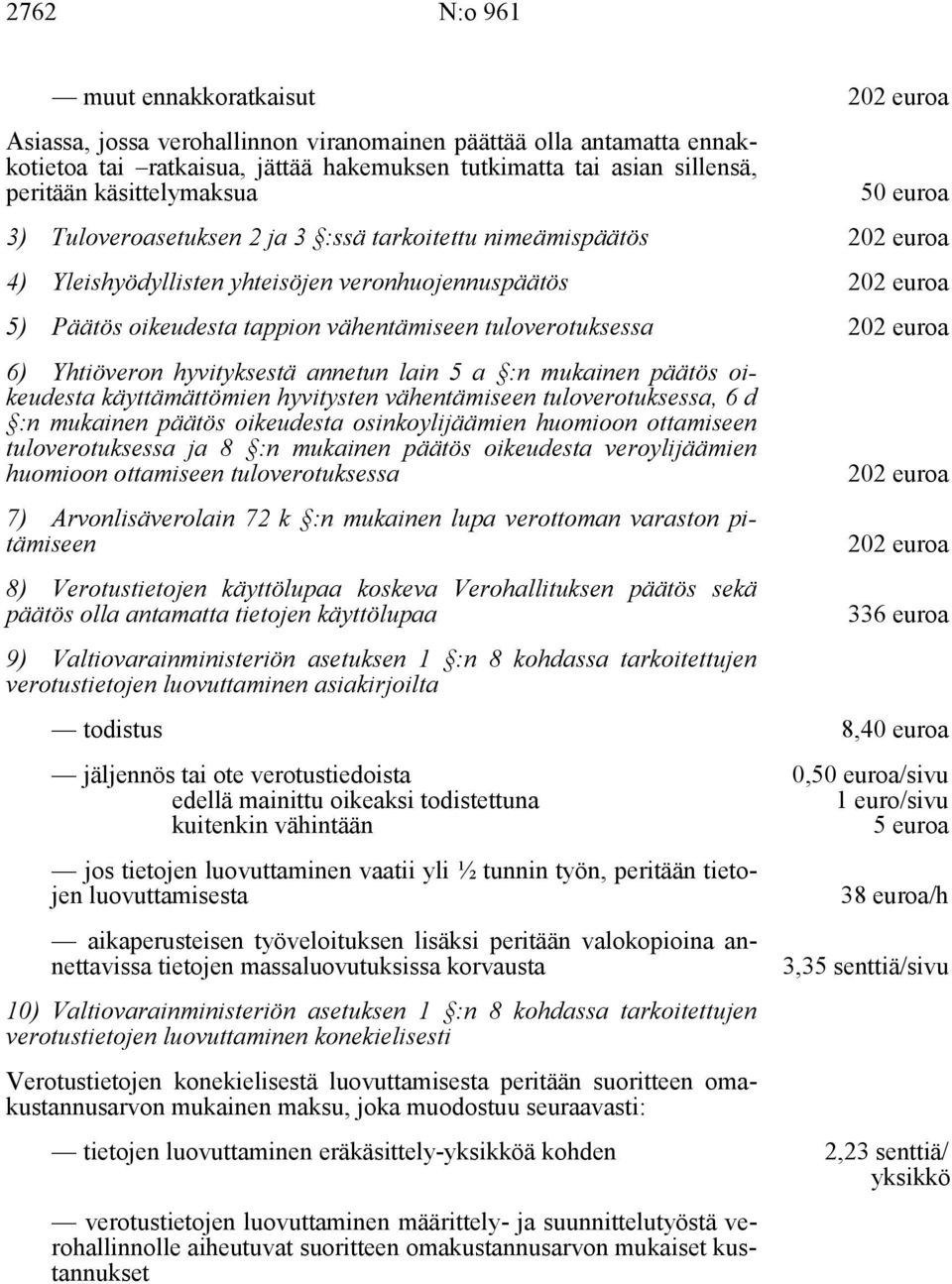 vähentämiseen tuloverotuksessa 202 euroa 6) Yhtiöveron hyvityksestä annetun lain 5 a :n mukainen päätös oikeudesta käyttämättömien hyvitysten vähentämiseen tuloverotuksessa, 6 d :n mukainen päätös