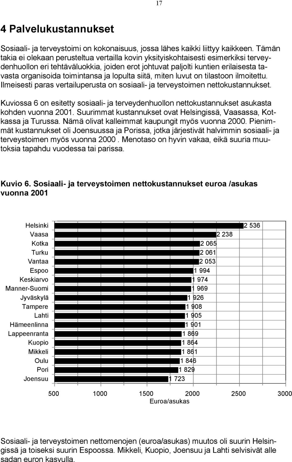 toimintansa ja lopulta siitä, miten luvut on tilastoon ilmoitettu. Ilmeisesti paras vertailuperusta on sosiaali- ja terveystoimen nettokustannukset.