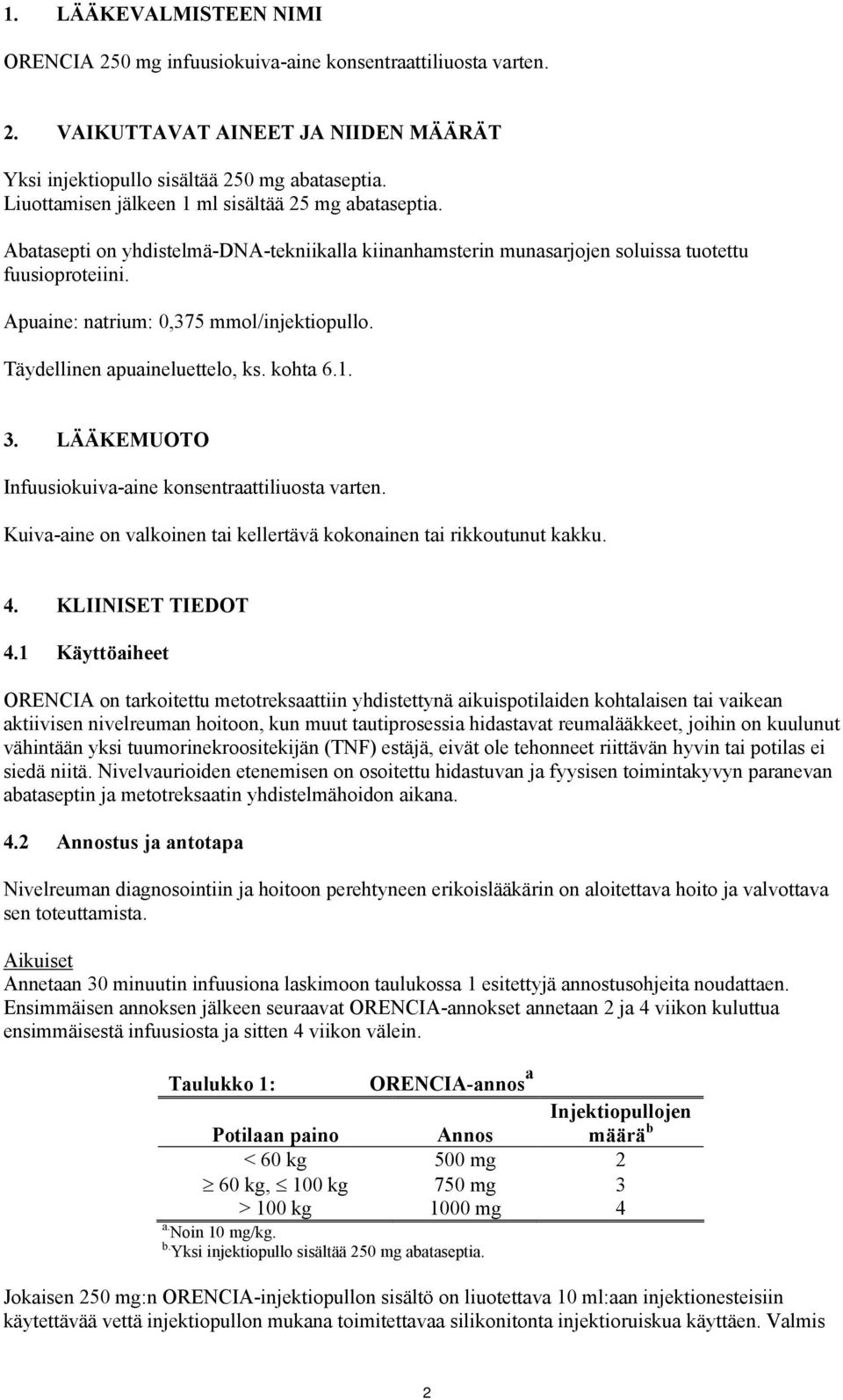 Apuaine: natrium: 0,375 mmol/injektiopullo. Täydellinen apuaineluettelo, ks. kohta 6.1. 3. LÄÄKEMUOTO Infuusiokuiva-aine konsentraattiliuosta varten.