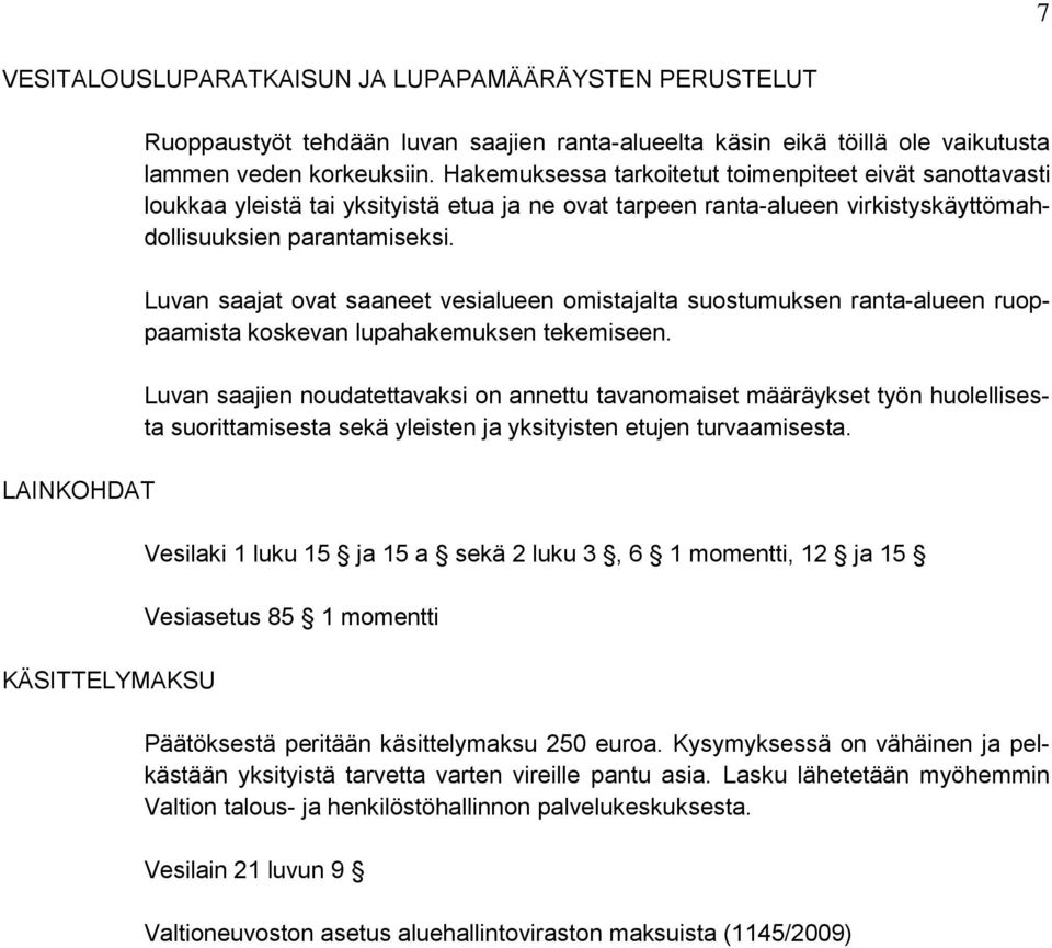 Luvan saajat ovat saaneet vesialueen omistajalta suostumuksen ranta-alueen ruoppaamista koskevan lupahakemuksen tekemiseen.