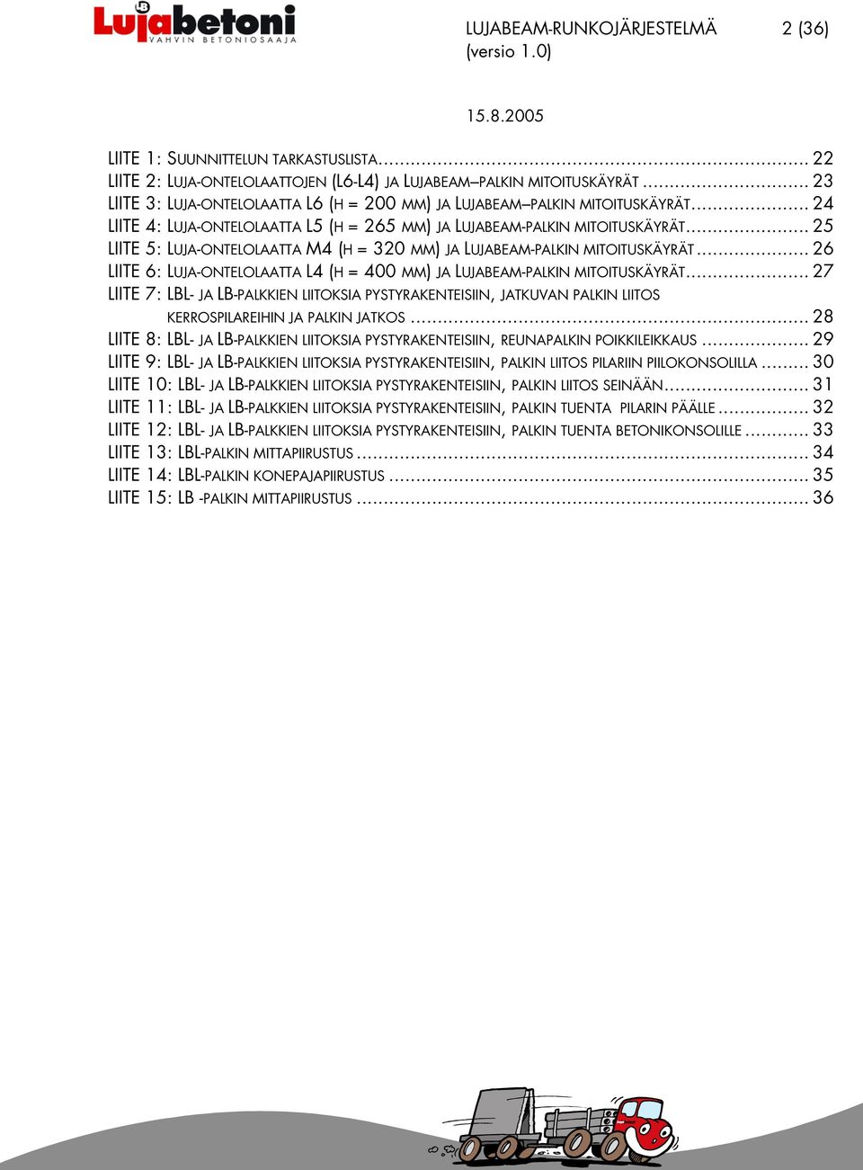 .. LIITE : LUJA-ONTELOLAATTA L (H = 00 MM) JA LUJABEAM-PALKIN MITOITUSKÄYRÄT... 7 LIITE 7: LBL- JA LB-PALKKIEN LIITOKSIA PYSTYRAKENTEISIIN, JATKUVAN PALKIN LIITOS KERROSPILAREIHIN JA PALKIN JATKOS.