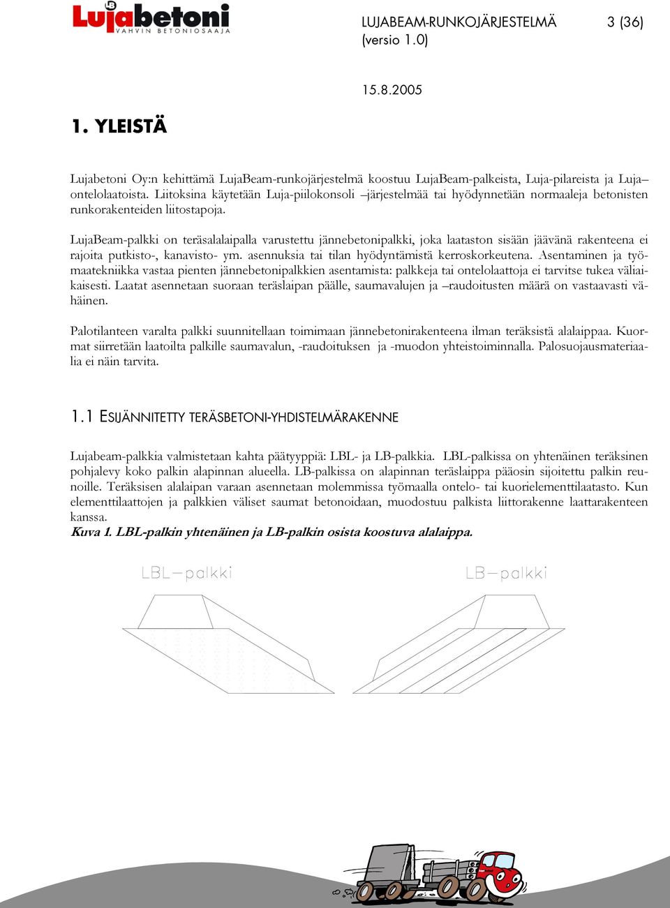 LujaBeam-pa on teräsaaapaa varustettu jännebetonpa, joa aataston ssään jäävänä raenteena e rajota putsto-, anavsto- ym. asennusa ta tan hyödyntämstä errosoreutena.