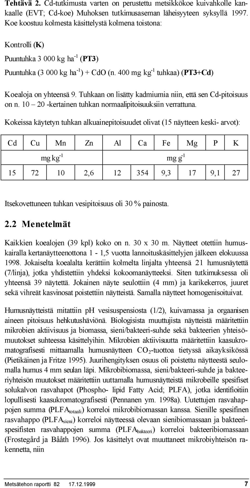 Tuhkn on lisätty kdmiumi niin, että sen Cd-pitoisuus on n. 10 20 -kertinen tuhkn normlipitoisuuksiin verrttun.